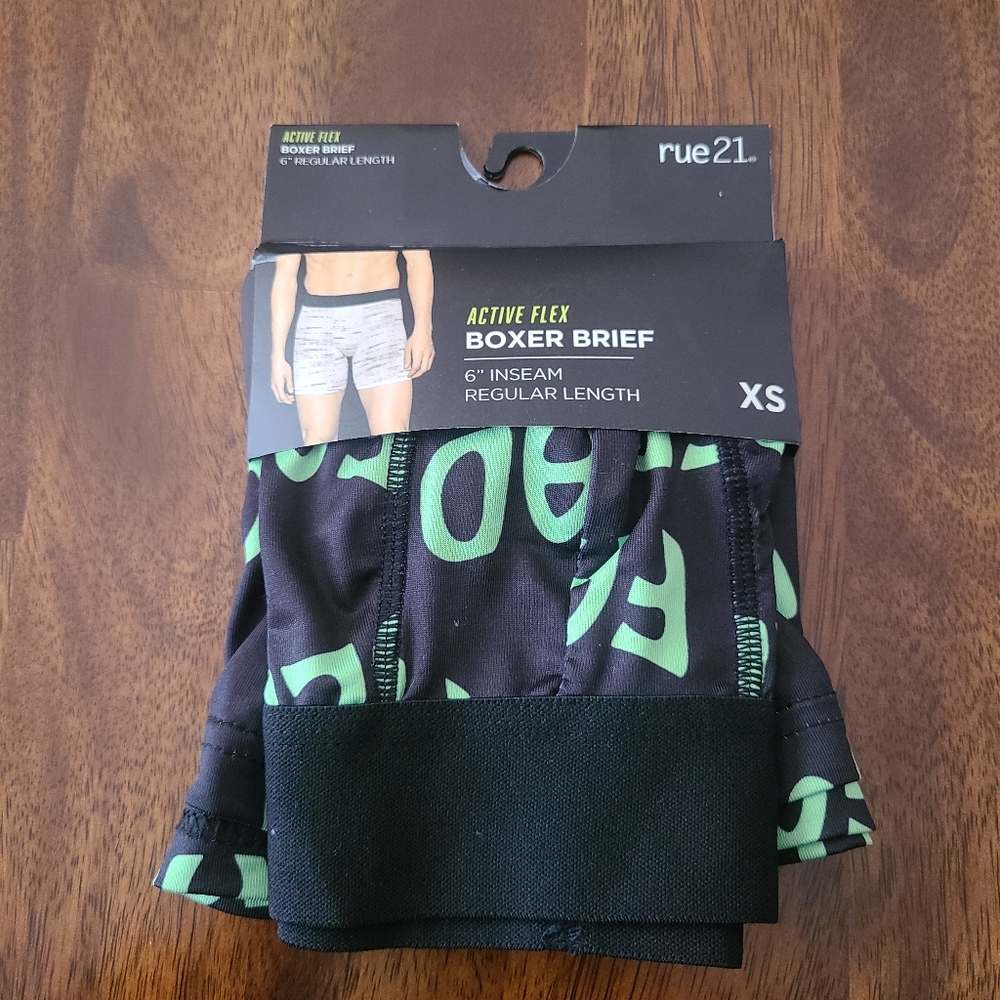 Rue21 Active Flex Boxer Briefs Men's Size XS 6" Inseam Black Green "Faded" NWT